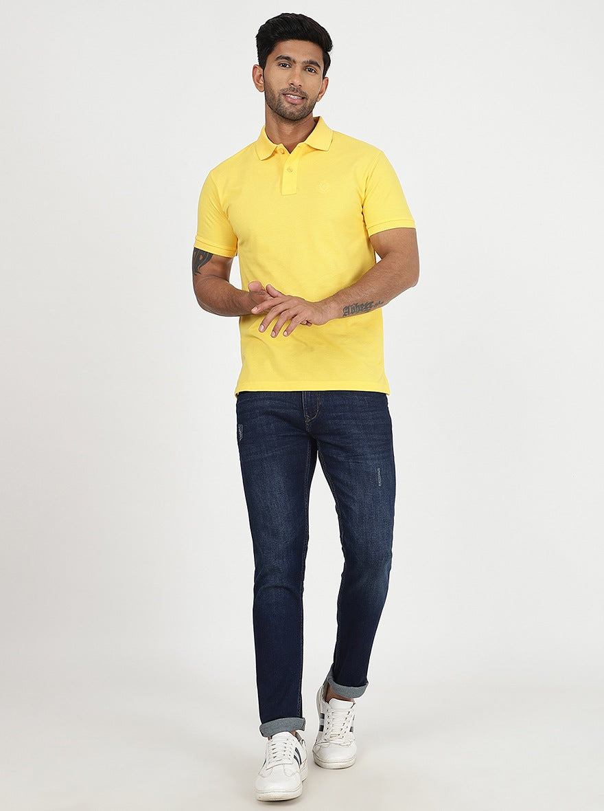 Yellow Solid Slim Fit Polo T-Shirt | Greenfibre