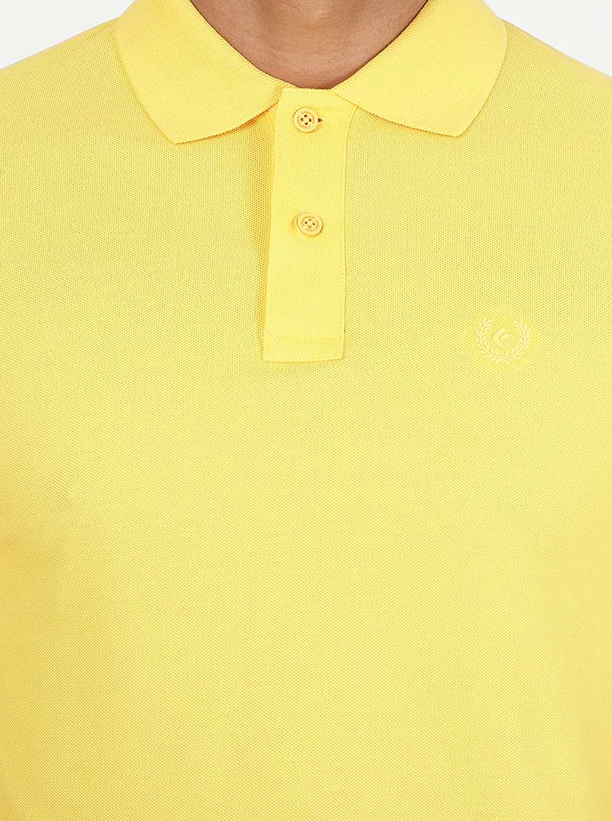 Yellow Solid Slim Fit Polo T-Shirt | Greenfibre