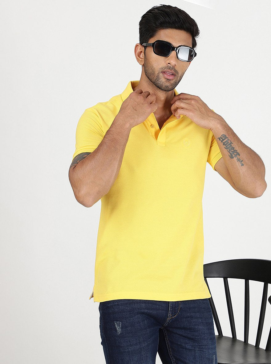 Yellow Solid Slim Fit Polo T-Shirt | Greenfibre