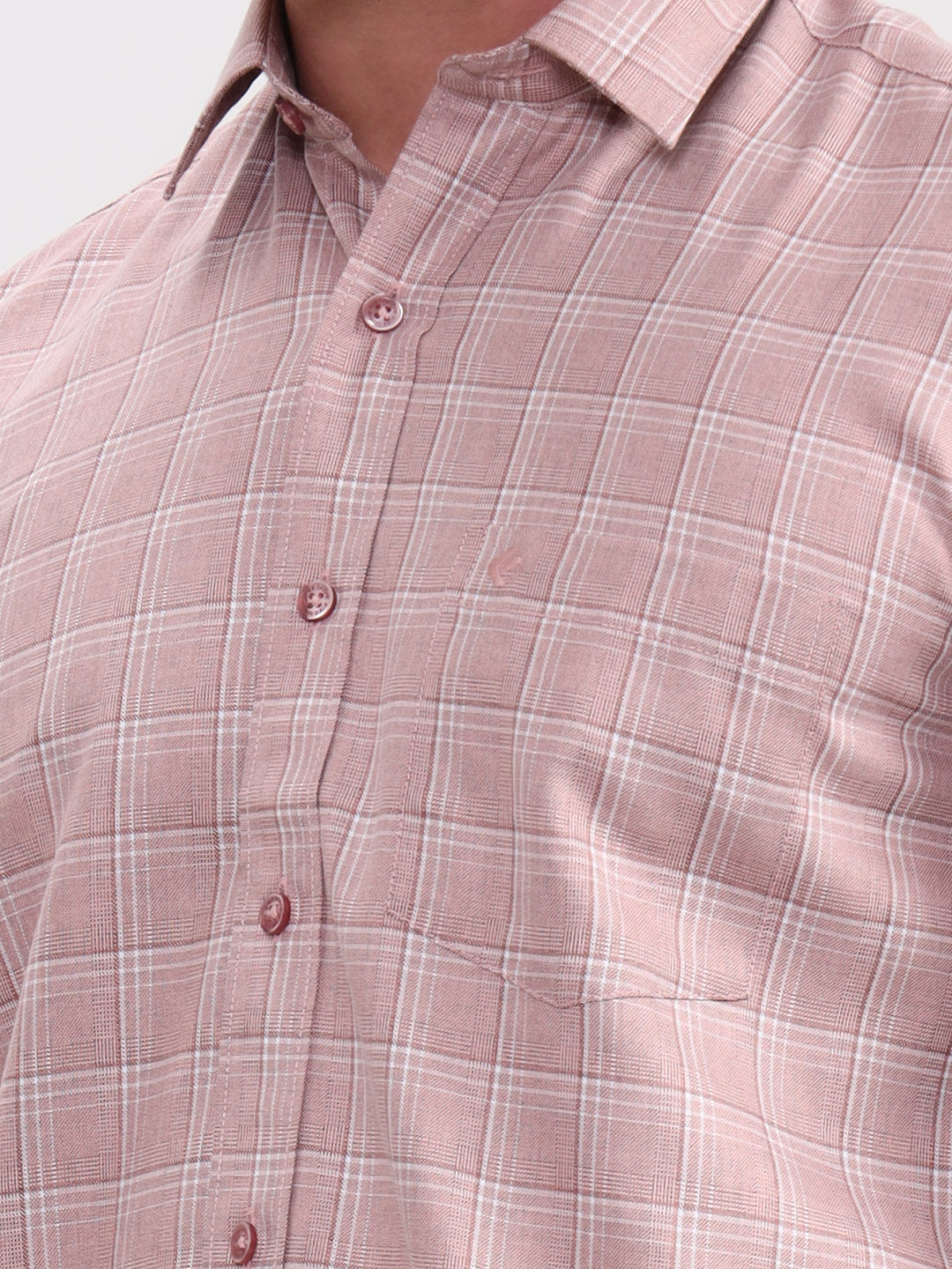 Peach Checked Smart Fit Semi Casual Shirt | Greenfibre
