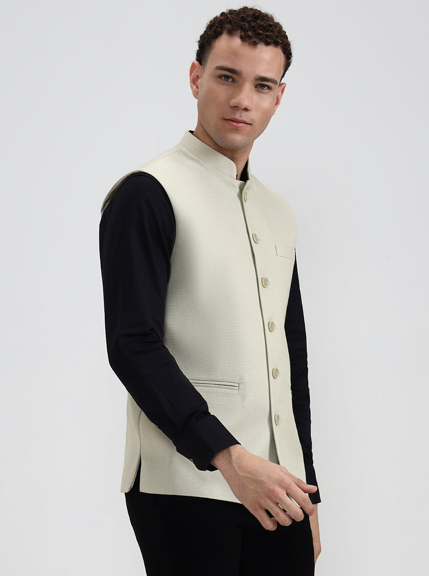 Beige Solid Regular Fit Waistcoat | Greenfibre