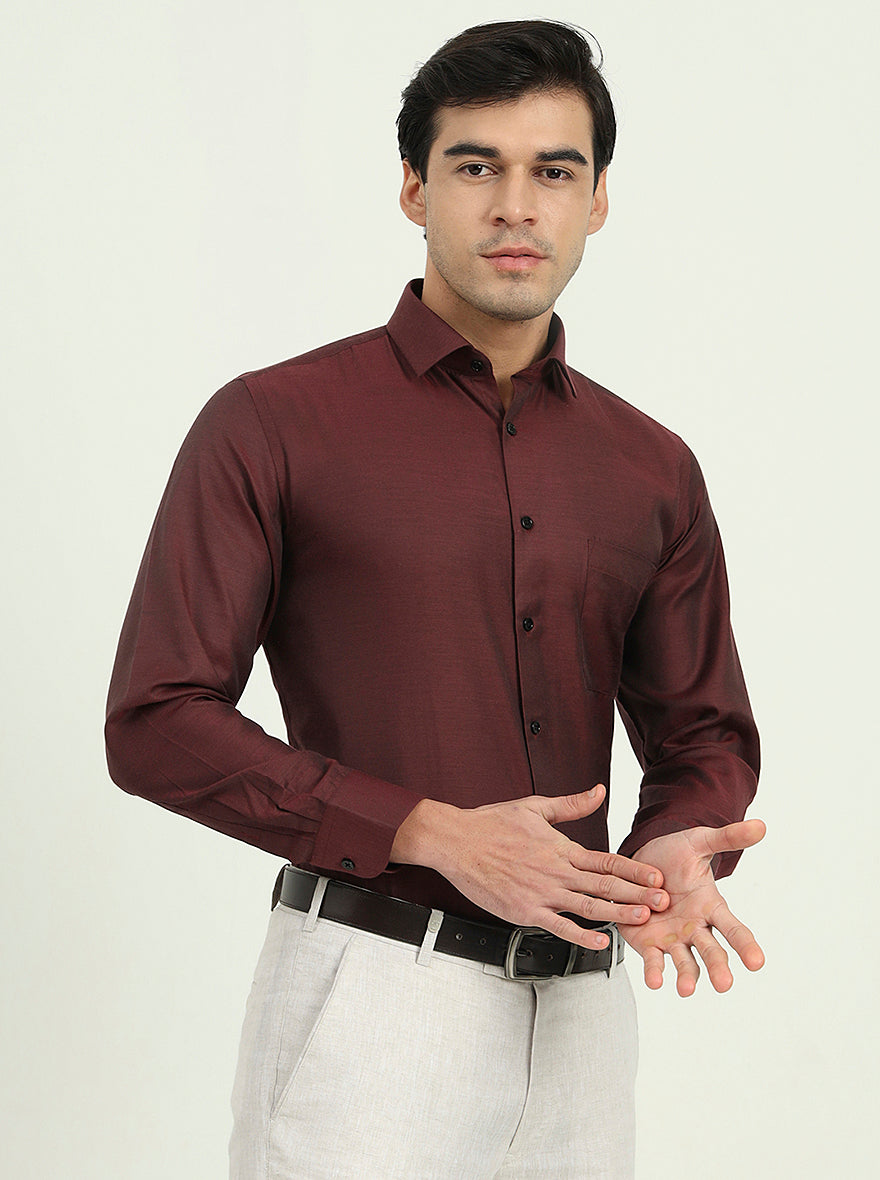Maroon Solid Slim Fit Party Wear Shirt | Greenfire