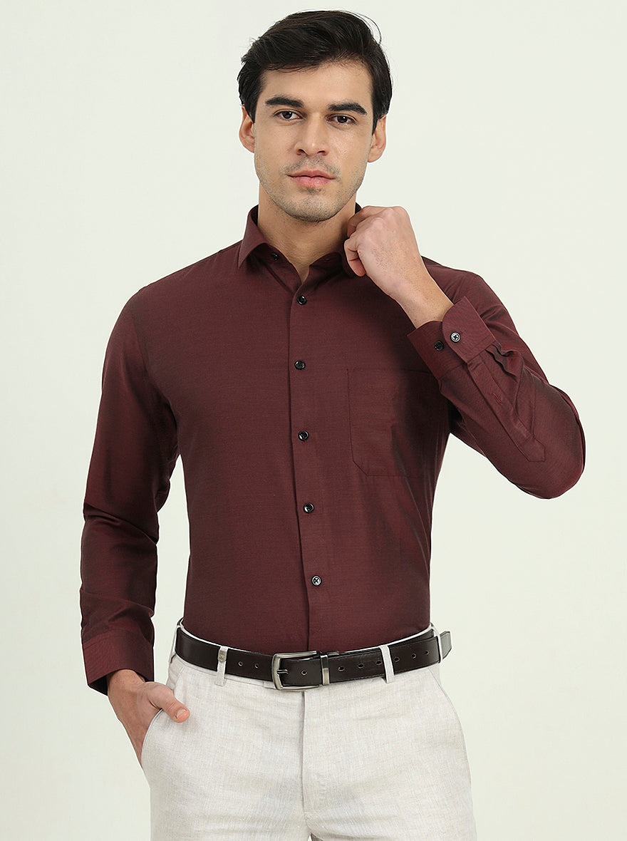 Maroon Solid Slim Fit Party Wear Shirt | Greenfire