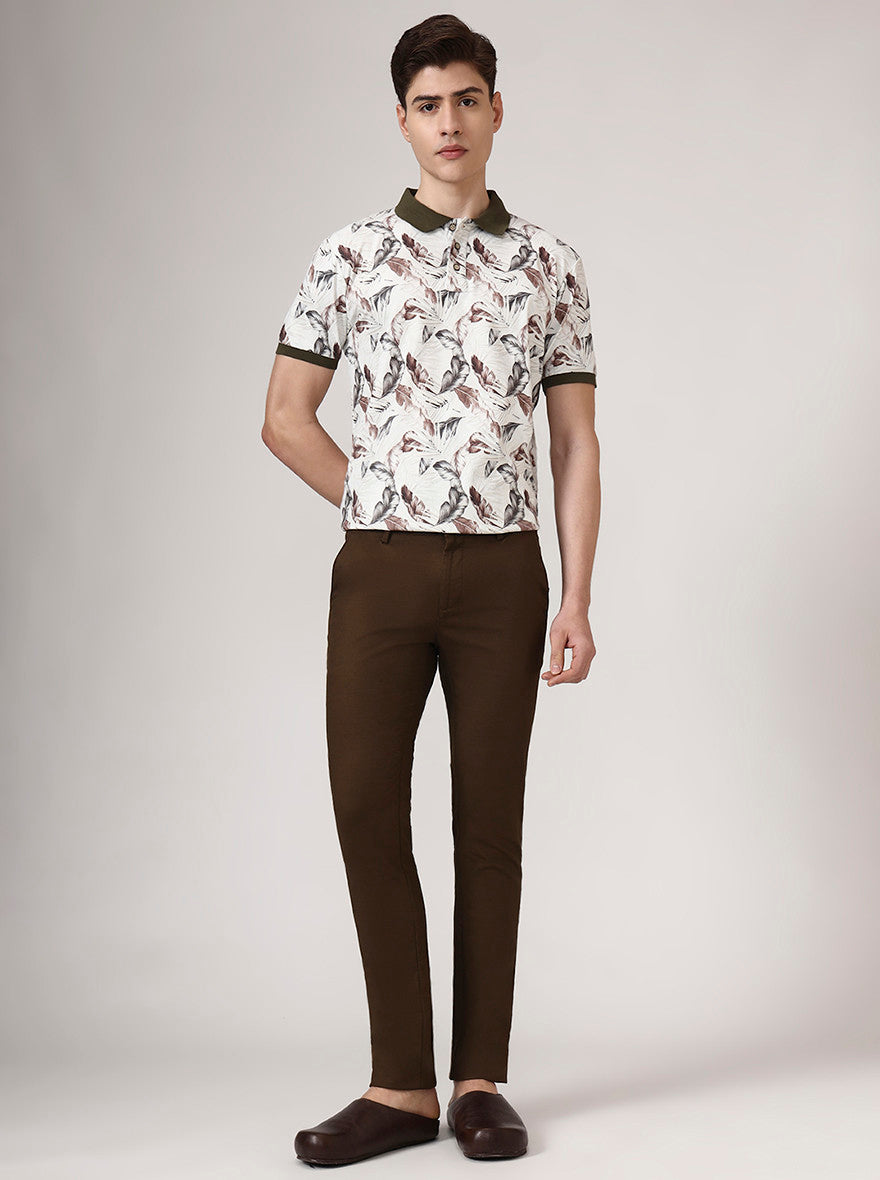 Dark Brown Solid Super Slim Fit Casual Trouser | Greenfibre