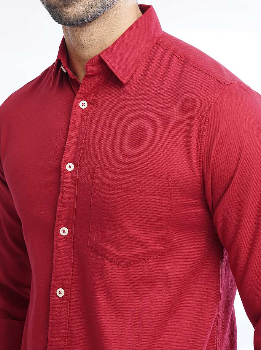 Red Solid Slim Fit Casual Shirt | Greenfibre
