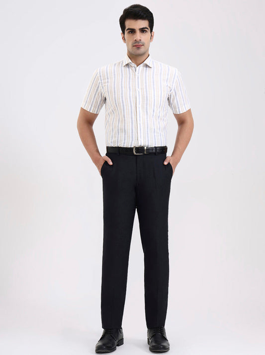 Blue & Fawn Striped Regular Fit Formal Shirt | Greenfibre