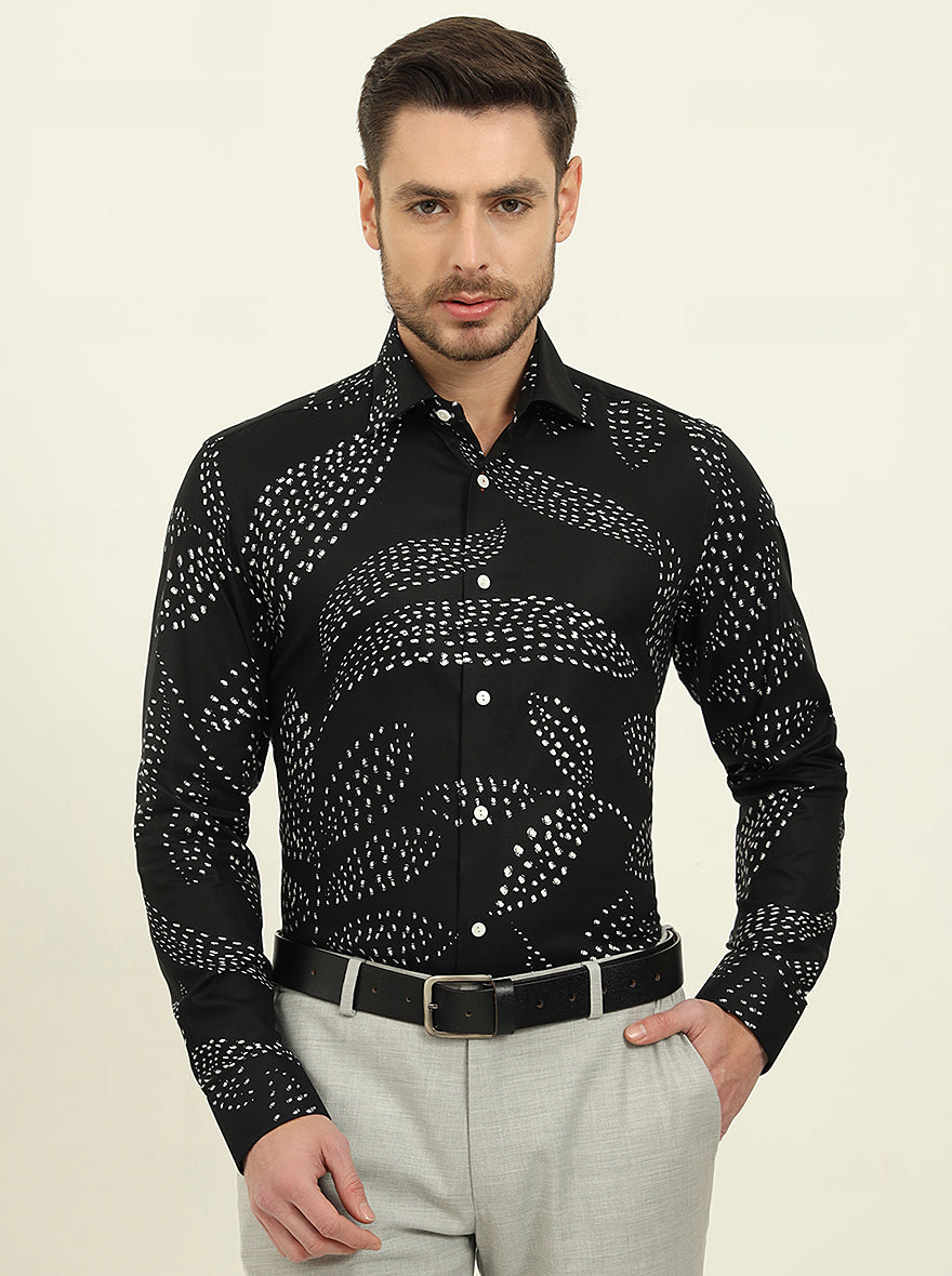 Black Printed Slim Fit Party Wear Shirt | Wyre