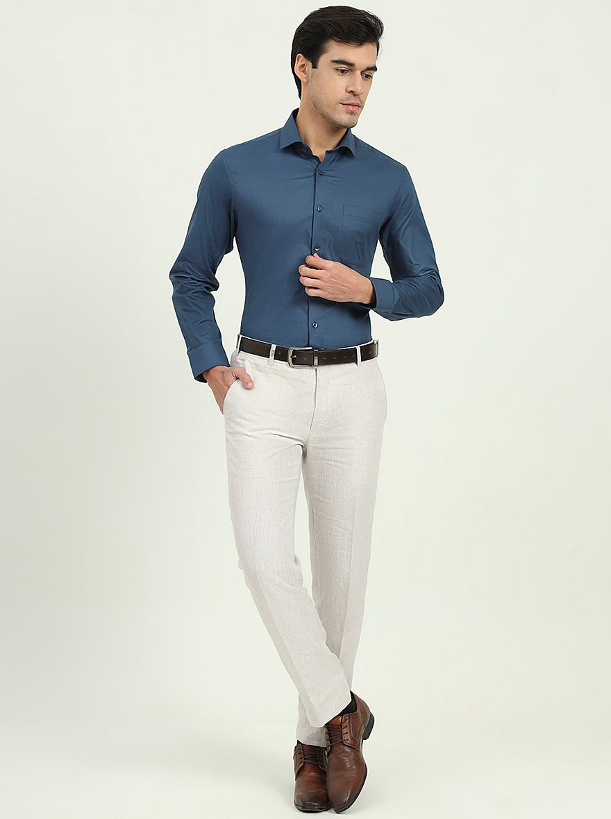 Navy Blue Solid Slim Fit Formal Shirt | Greenfibre
