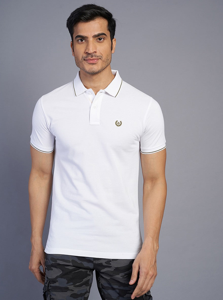 White Solid Slim Fit Polo T-Shirt | Greenfibre