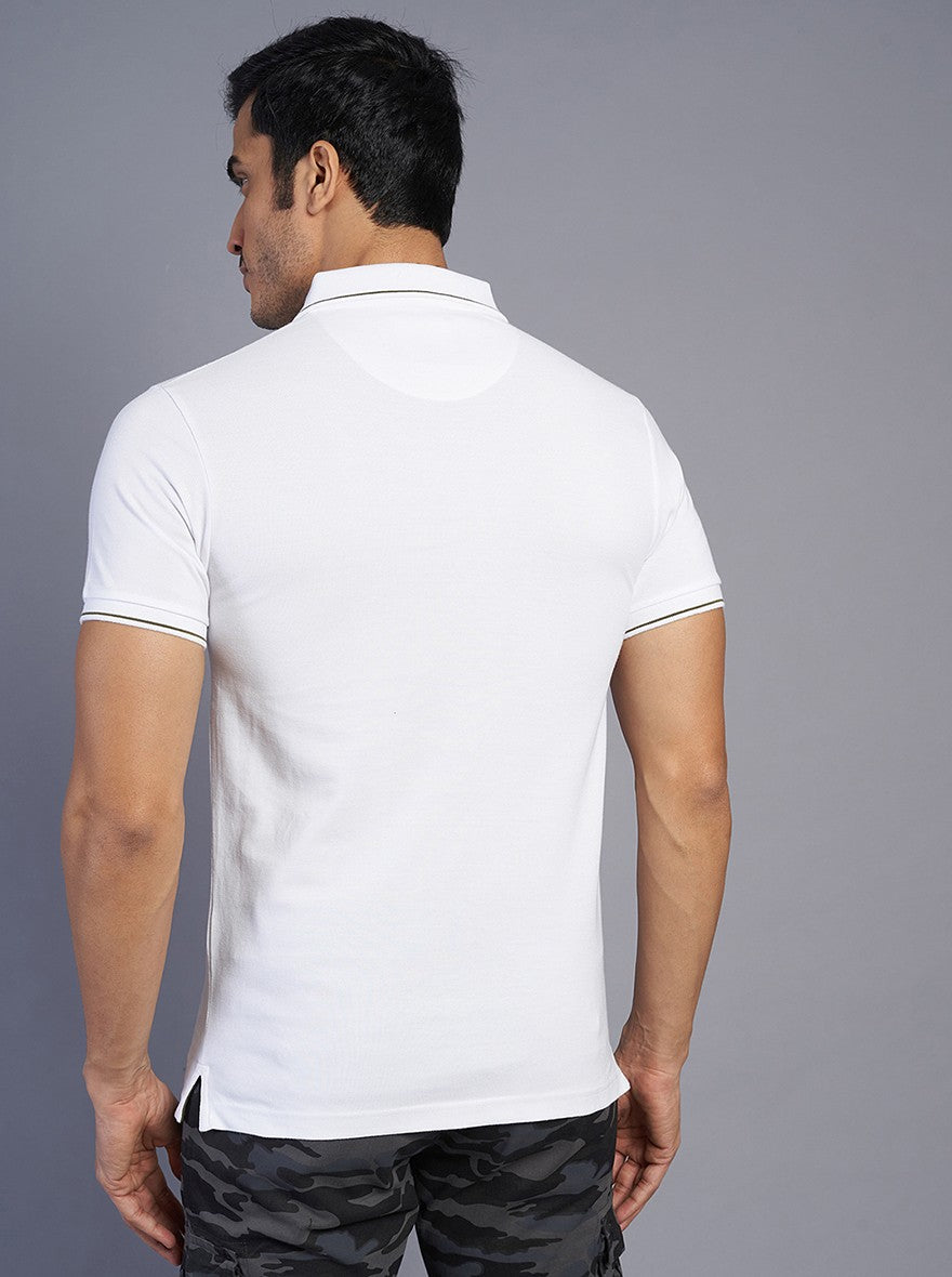 White Solid Slim Fit Polo T-Shirt | Greenfibre