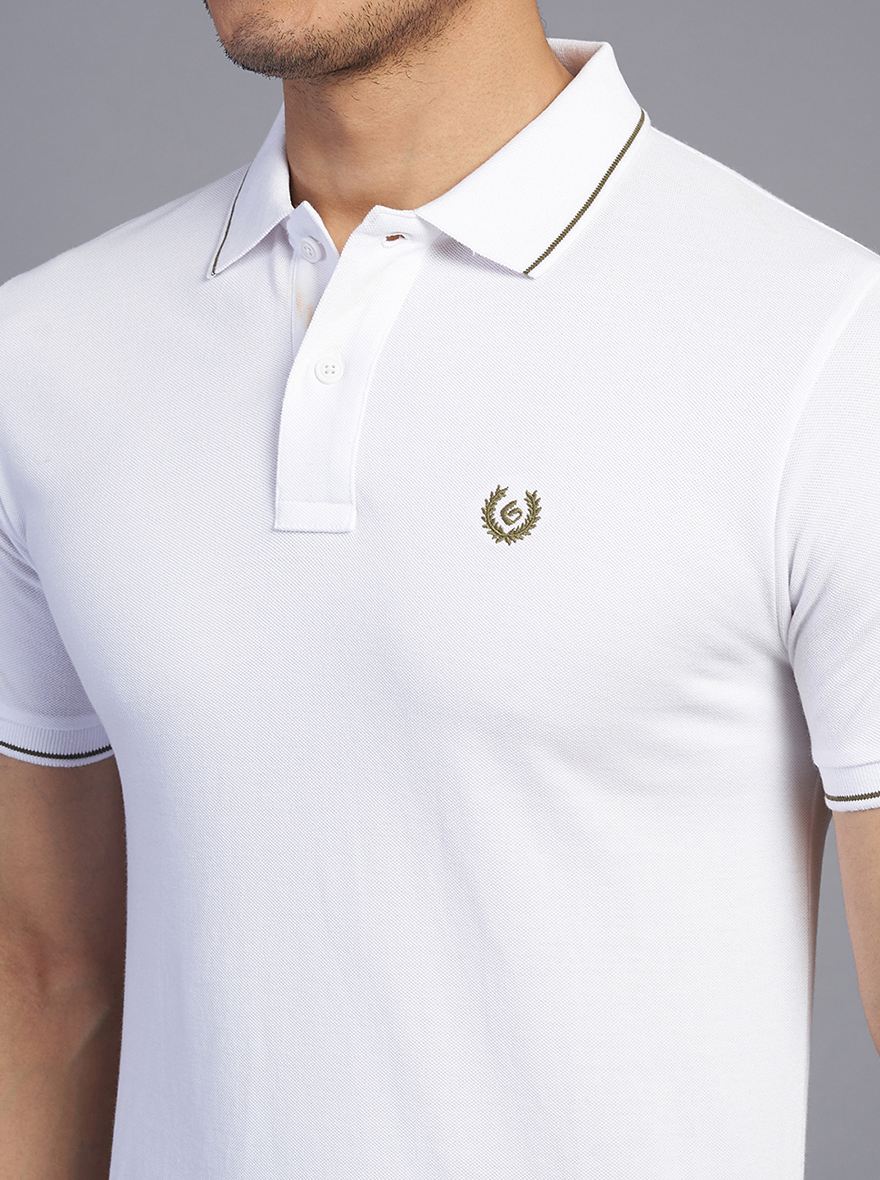 White Solid Slim Fit Polo T-Shirt | Greenfibre