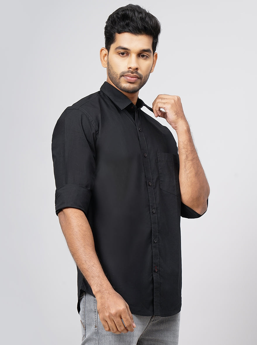 Black Solid Smart Fit Semi Casual Shirt | Greenfibre
