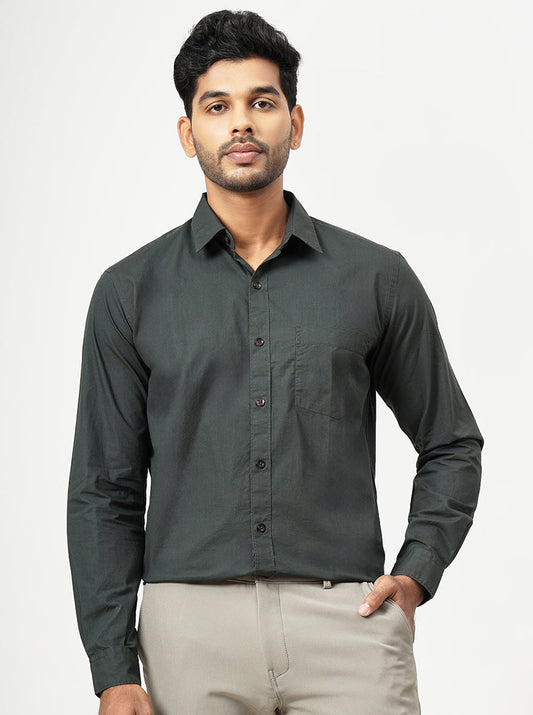 Dark Green Solid Smart Fit Semi Casual Shirt | Greenfibre
