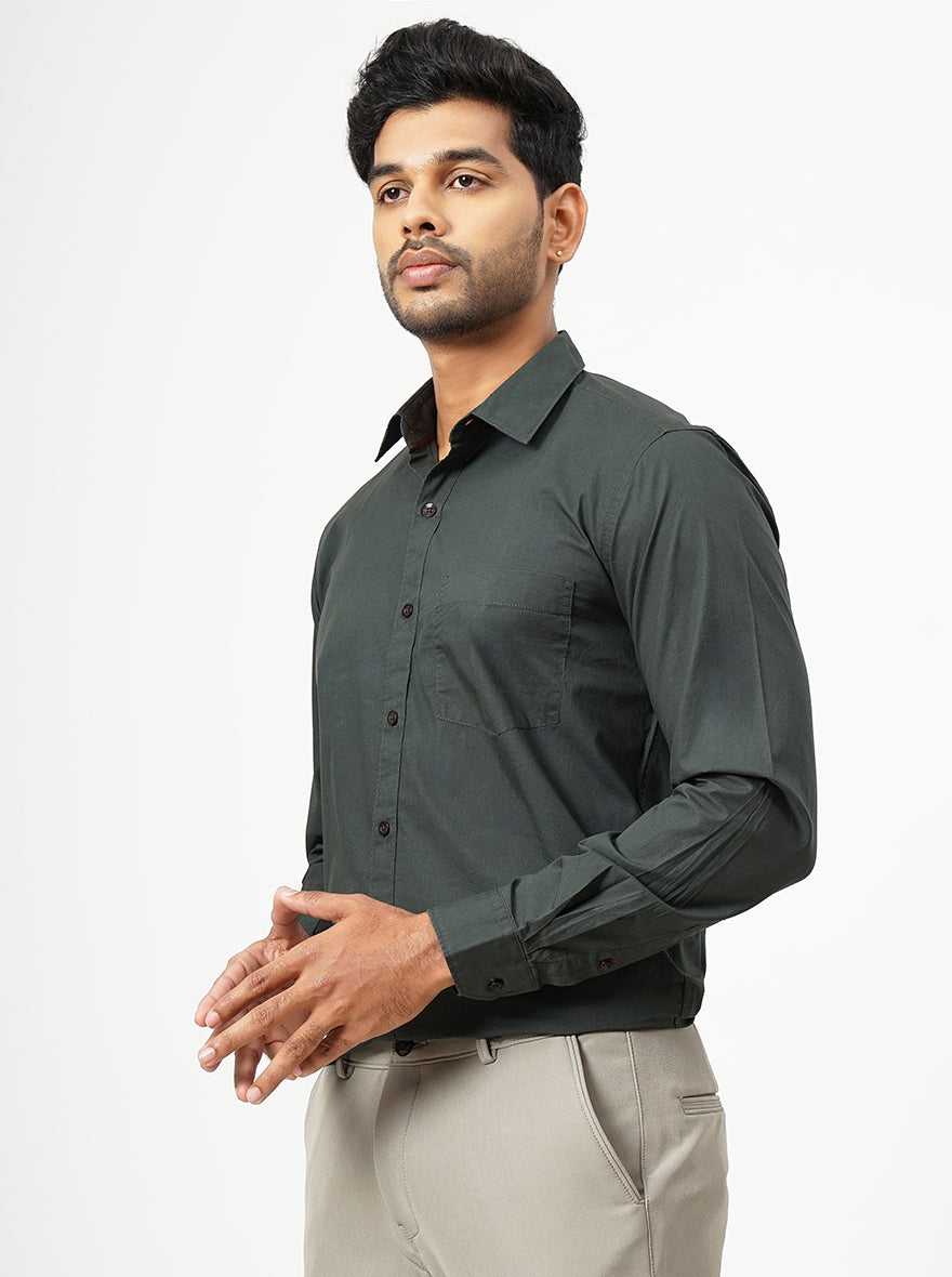 Dark Green Solid Smart Fit Semi Casual Shirt | Greenfibre
