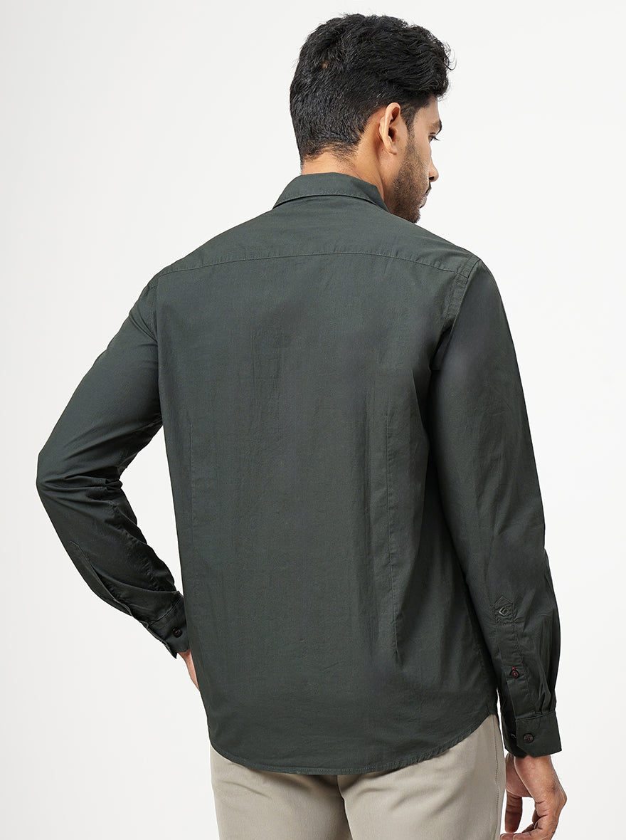 Dark Green Solid Smart Fit Semi Casual Shirt | Greenfibre