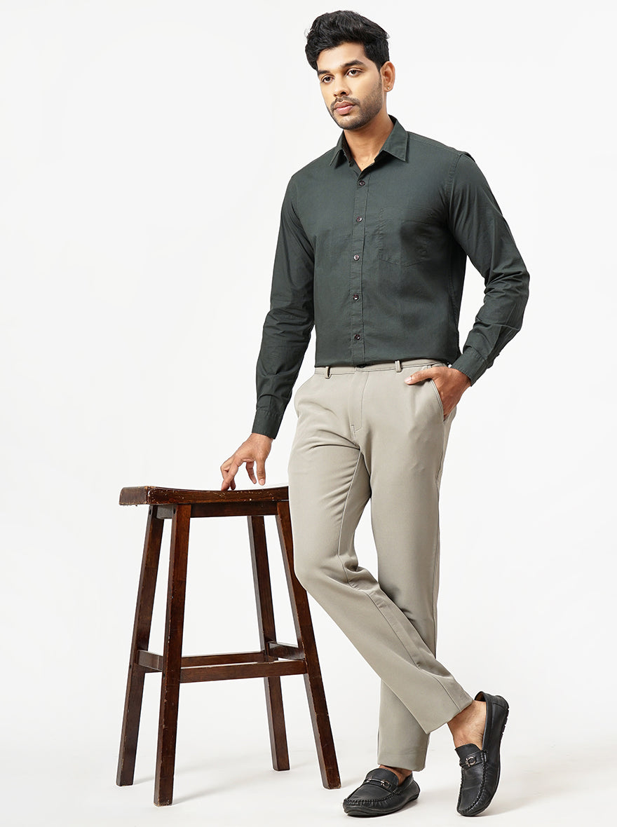 Dark Green Solid Smart Fit Semi Casual Shirt | Greenfibre