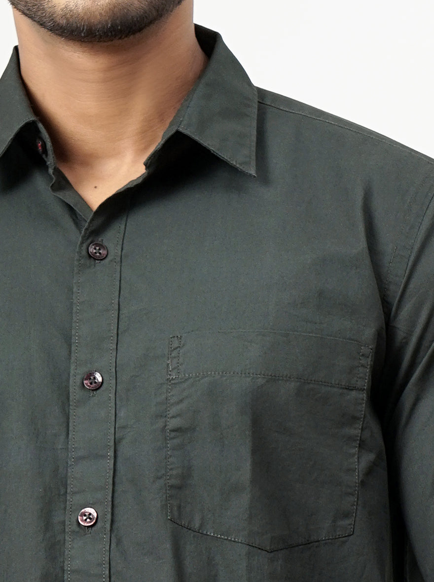 Dark Green Solid Smart Fit Semi Casual Shirt | Greenfibre