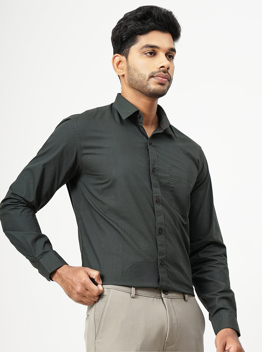 Dark Green Solid Smart Fit Semi Casual Shirt | Greenfibre