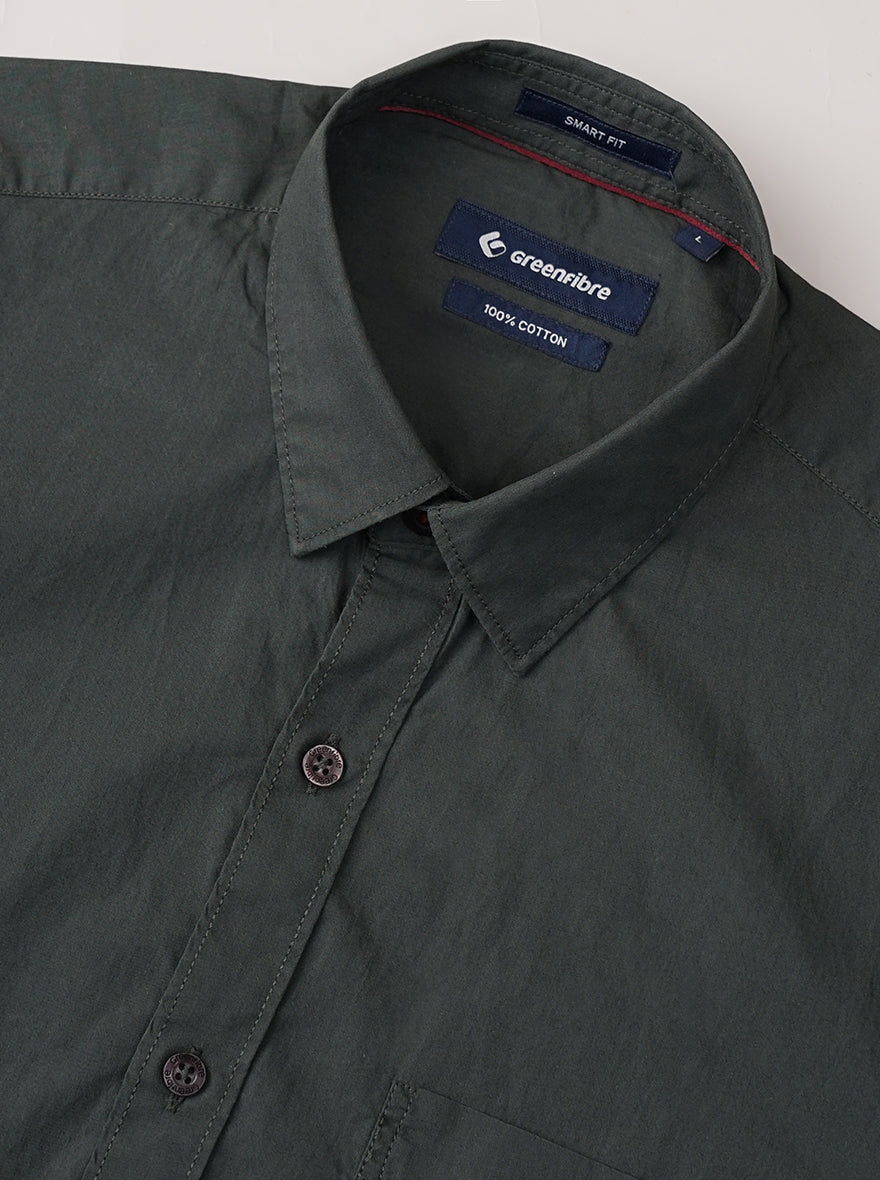 Dark Green Solid Smart Fit Semi Casual Shirt | Greenfibre