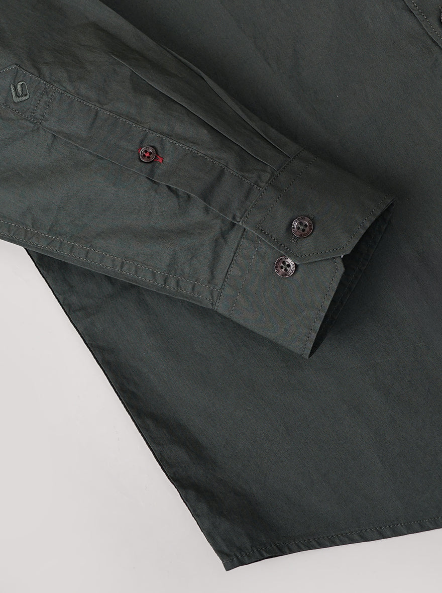 Dark Green Solid Smart Fit Semi Casual Shirt | Greenfibre