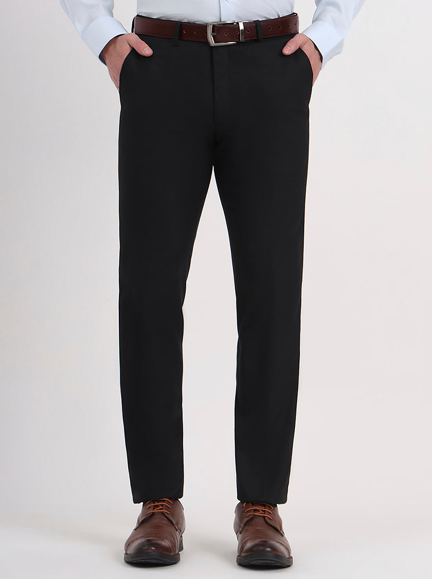 Black Solid Slim Fit Formal Trouser | Greenfibre