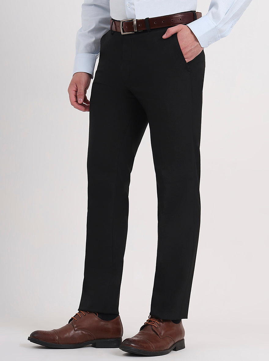 Black Solid Slim Fit Formal Trouser | Greenfibre