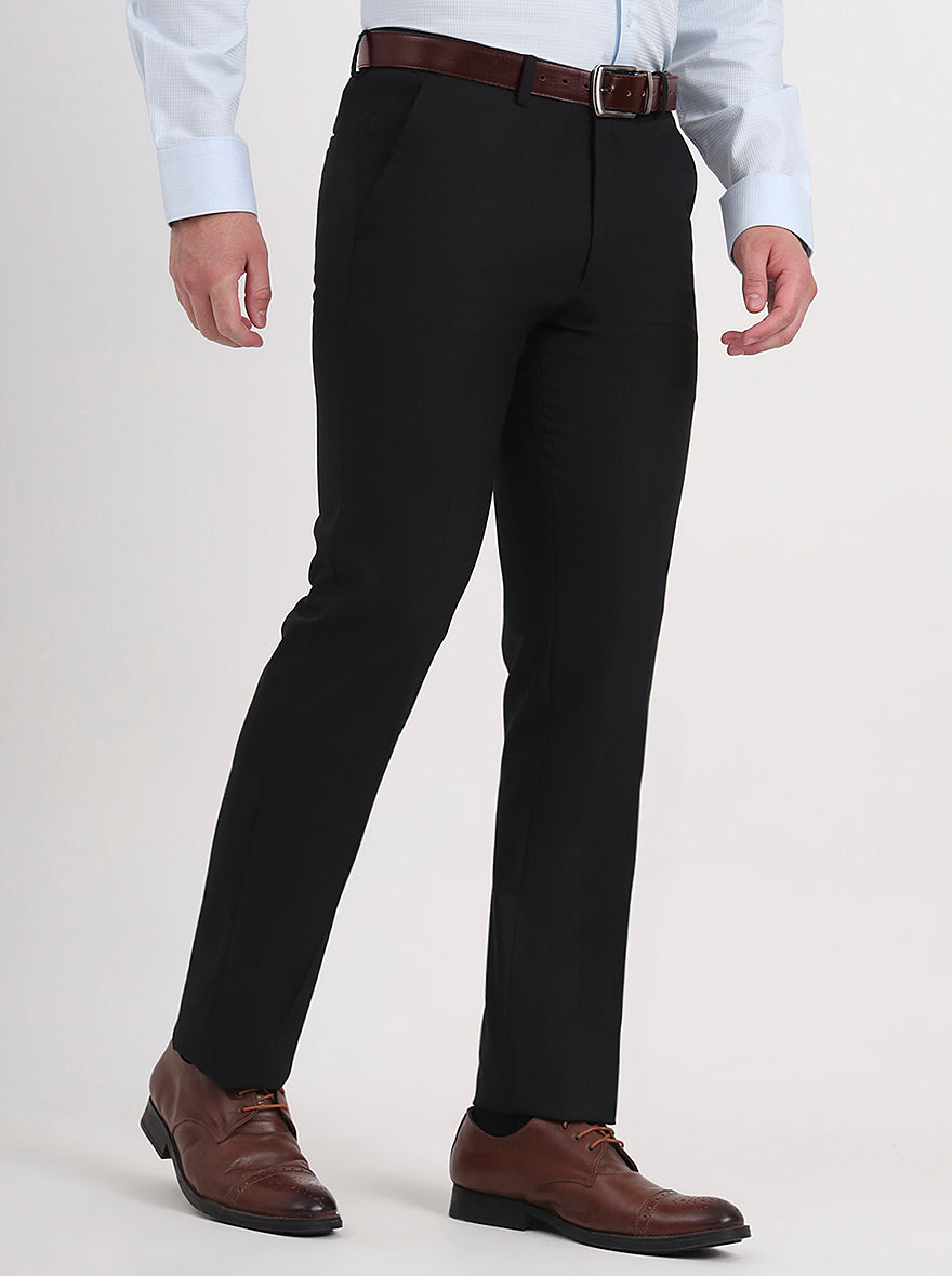 Black Solid Slim Fit Formal Trouser | Greenfibre