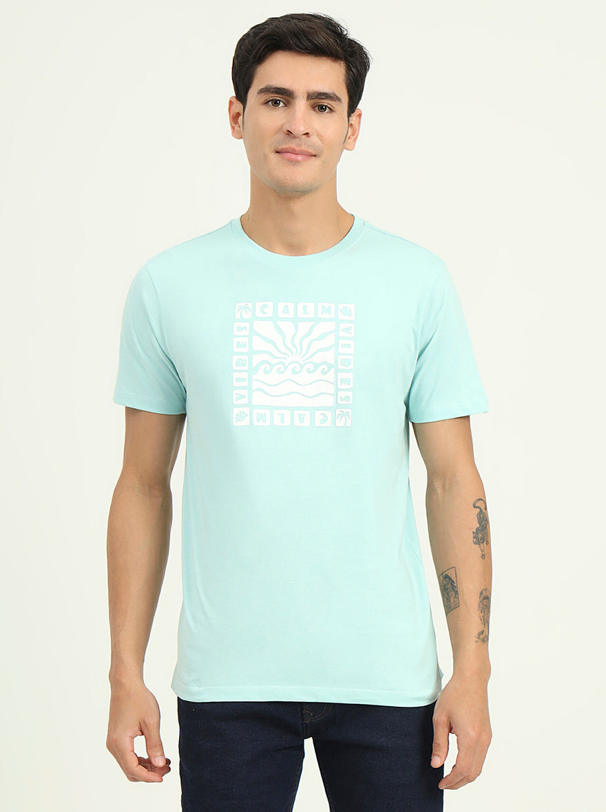 Tint Blue Printed Slim Fit T-Shirt | Greenfibre