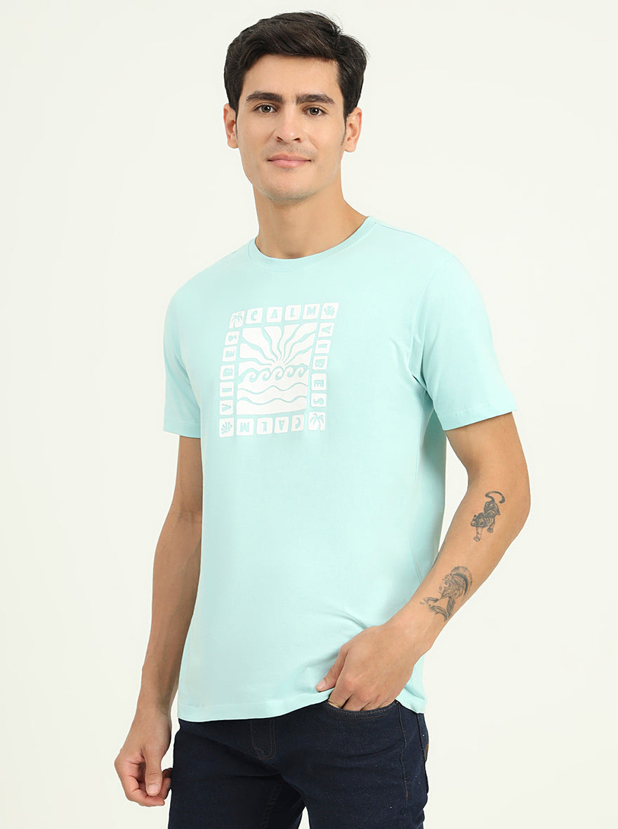 Tint Blue Printed Slim Fit T-Shirt | Greenfibre