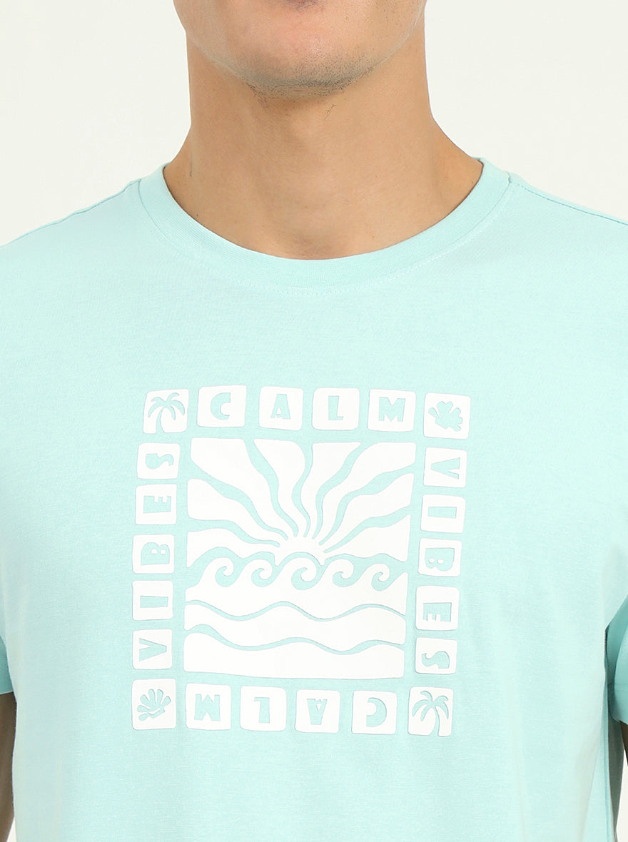 Tint Blue Printed Slim Fit T-Shirt | Greenfibre