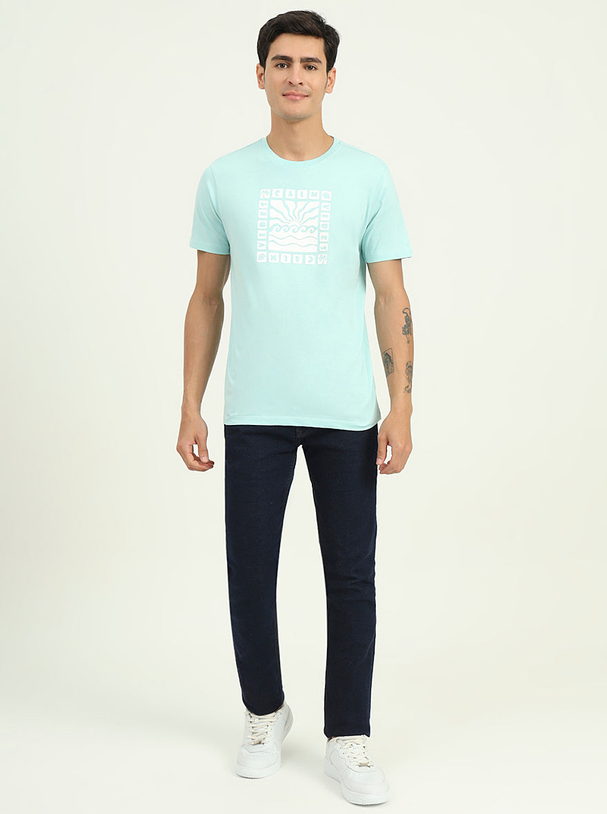 Tint Blue Printed Slim Fit T-Shirt | Greenfibre