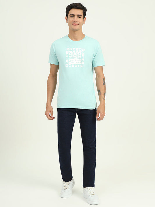 Tint Blue Printed Slim Fit T-Shirt | Greenfibre