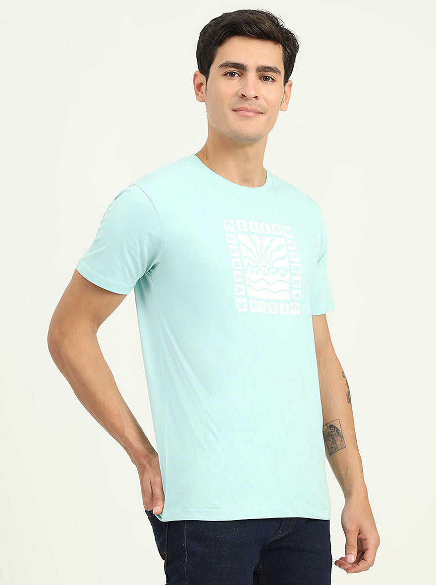 Tint Blue Printed Slim Fit T-Shirt | Greenfibre