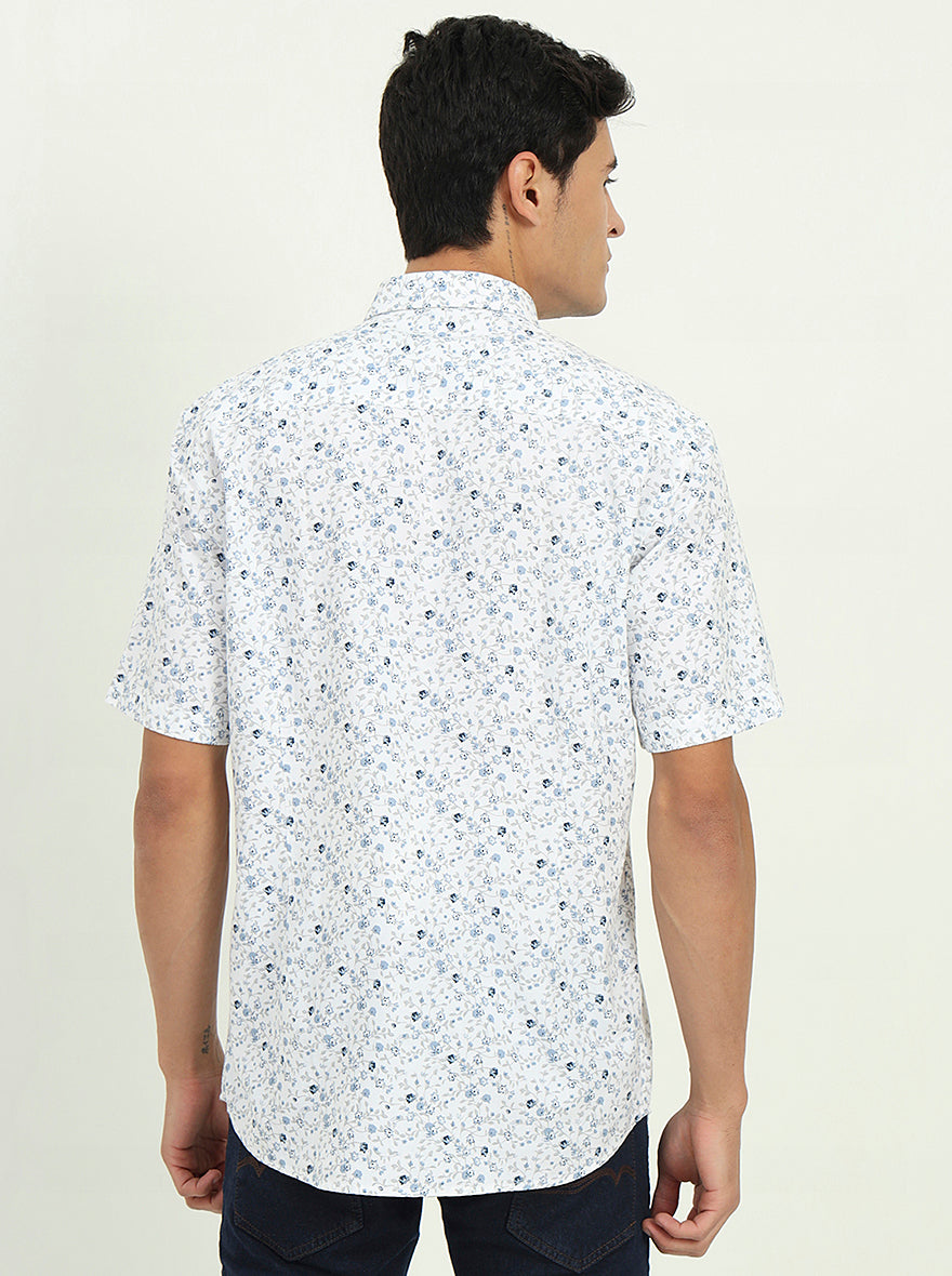 Blue Printed Slim Fit Semi Casual Shirt | Greenfibre