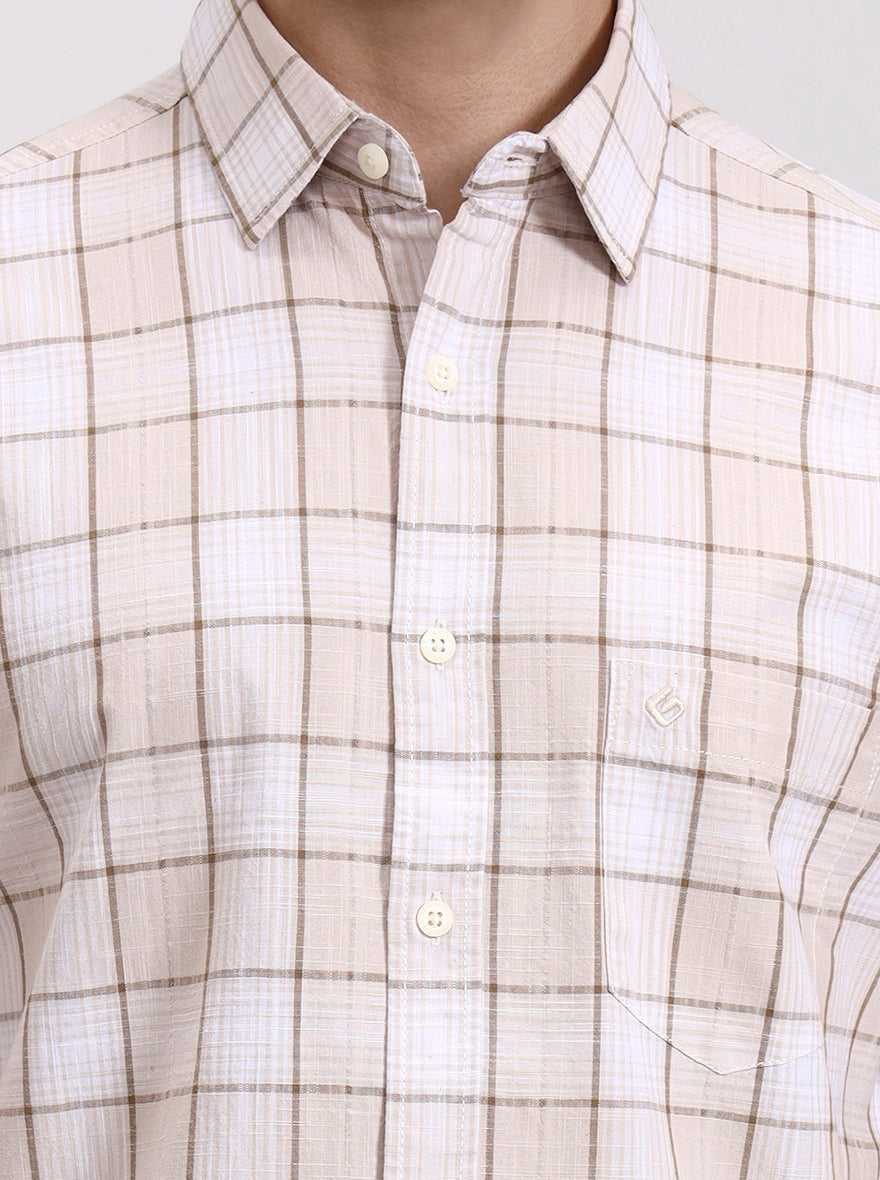 Beige Checked Slim Fit Casual Shirt | Greenfibre