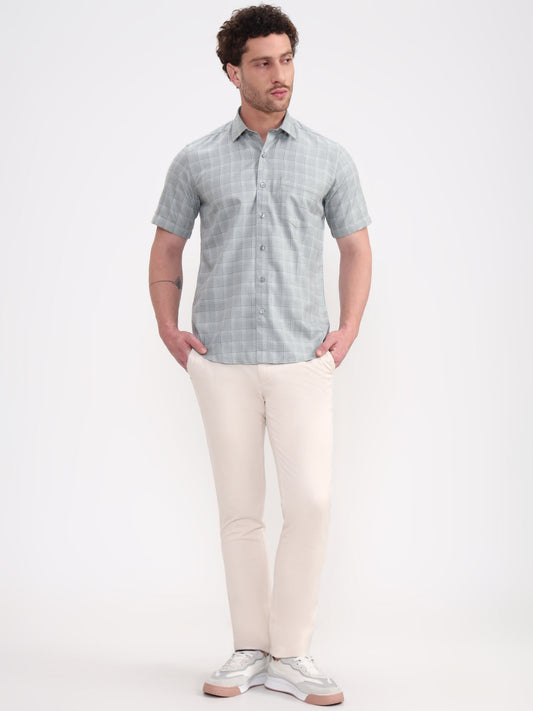 Green Checked Smart Fit Semi Casual Shirt | Greenfibre