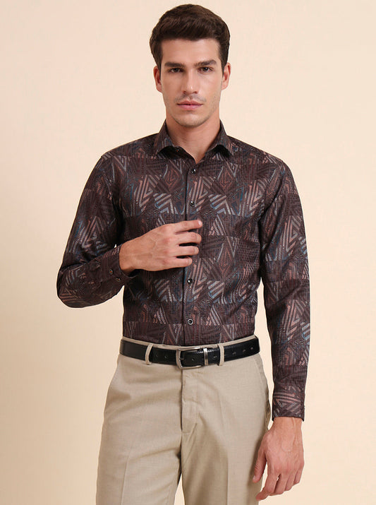 Brown Printed Slim Fit Party Wear Shirt | GreenFiber