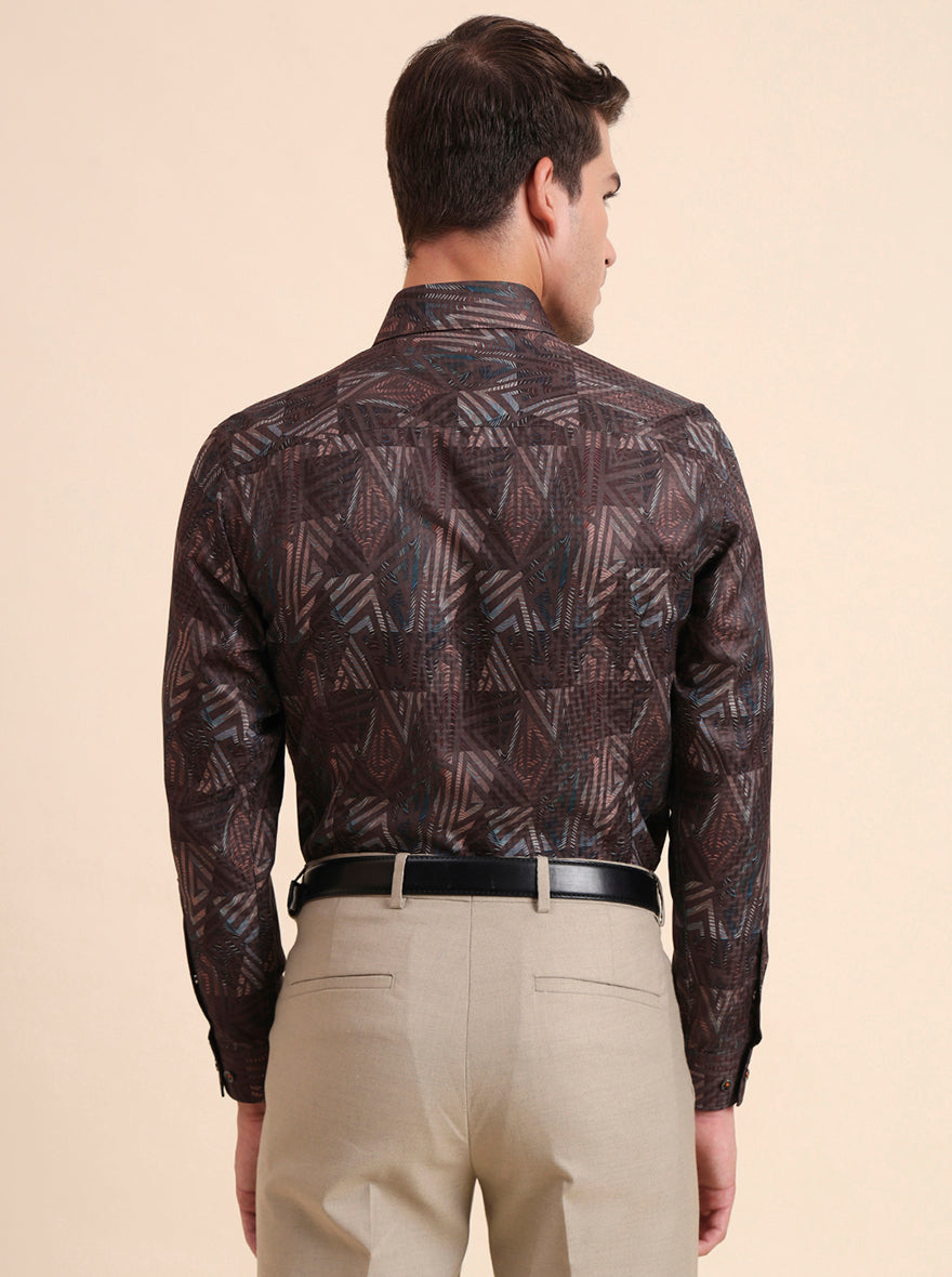 Brown Printed Slim Fit Party Wear Shirt | GreenFiber