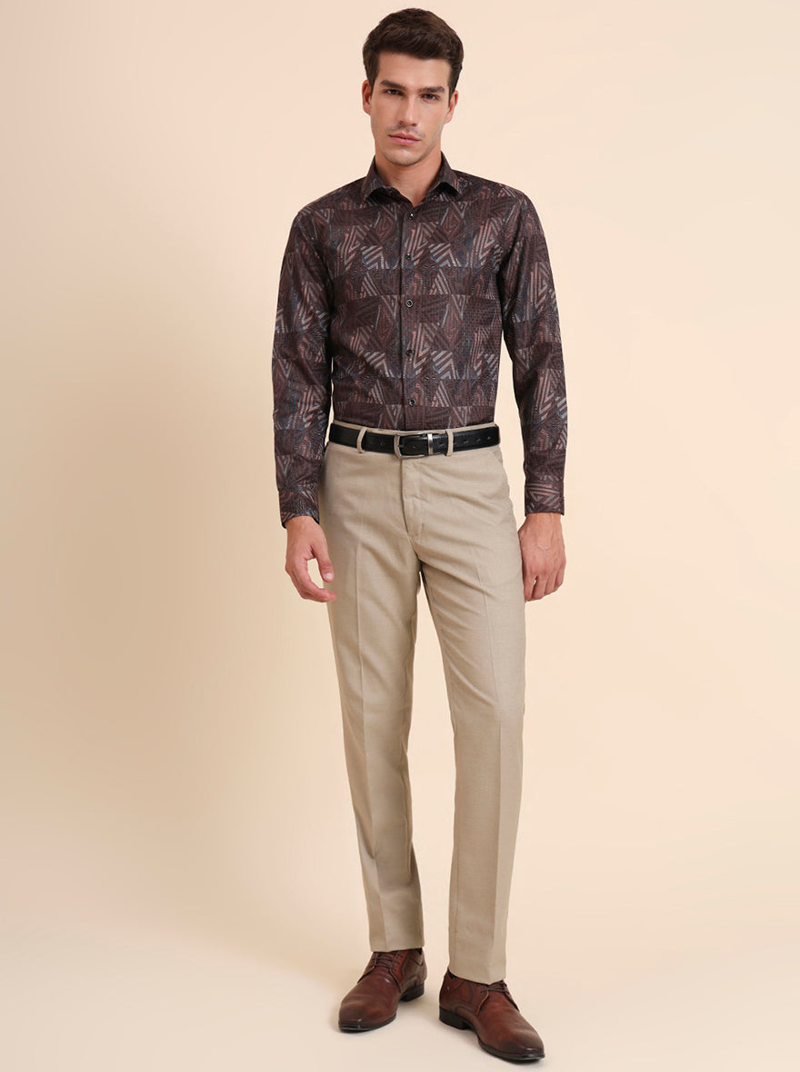 Brown Printed Slim Fit Party Wear Shirt | GreenFiber