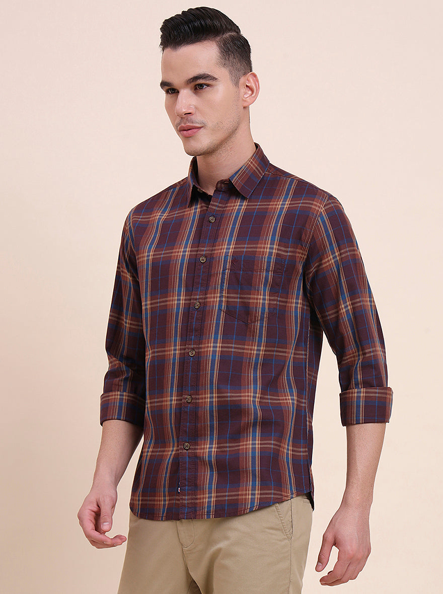 Purple Checked Slim Fit Casual Shirt | Greenfibre