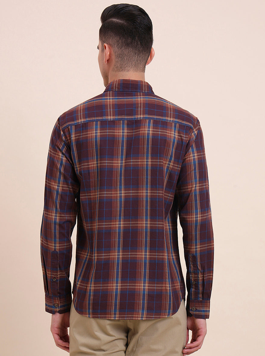 Purple Checked Slim Fit Casual Shirt | Greenfibre