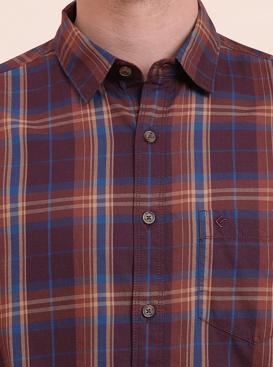 Purple Checked Slim Fit Casual Shirt | Greenfibre