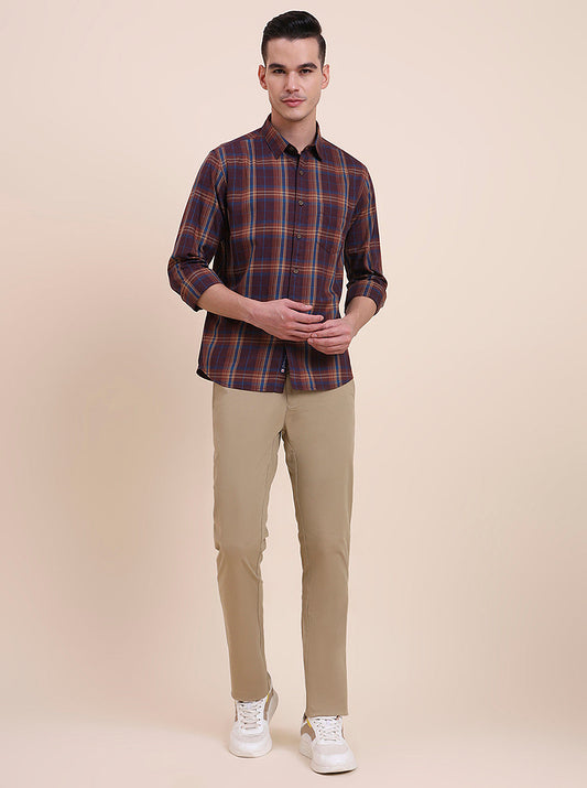 Purple Checked Slim Fit Casual Shirt | Greenfibre