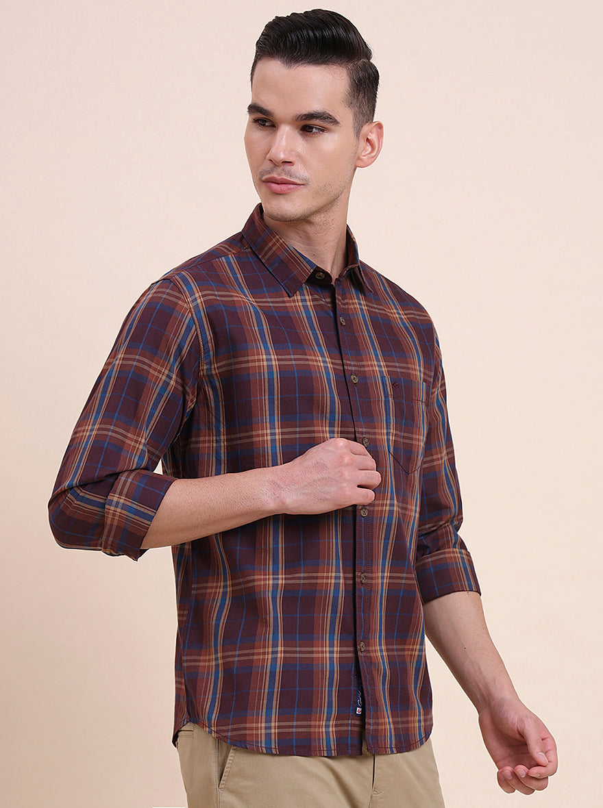 Purple Checked Slim Fit Casual Shirt | Greenfibre