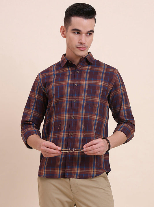 Purple Checked Slim Fit Casual Shirt | Greenfibre