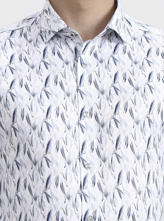 White & Base Grey Printed Slim Fit Party Wear Shirt | Greenfibre