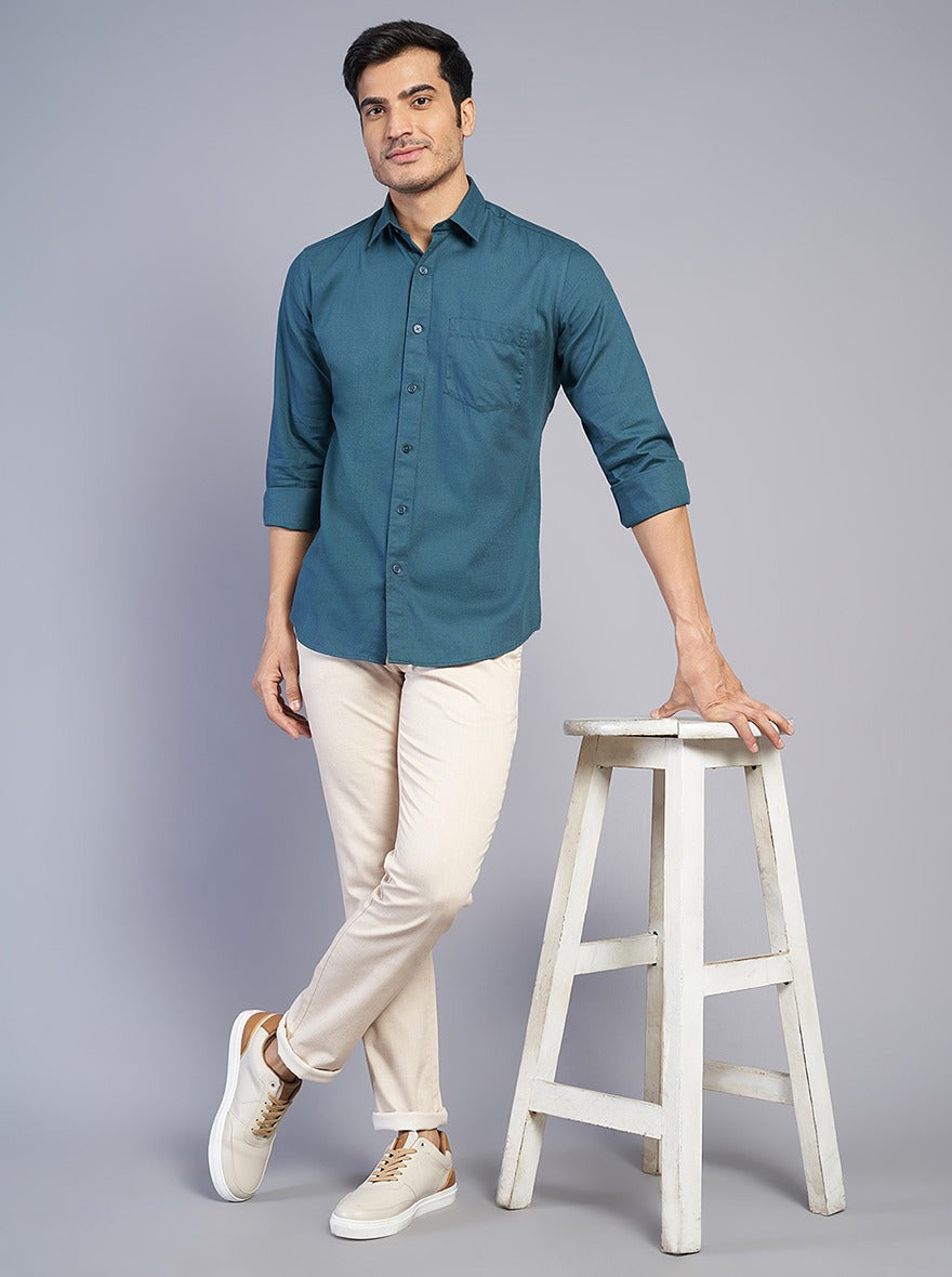 Beige Solid Super Slim Fit Casual Trouser | Greenfibre