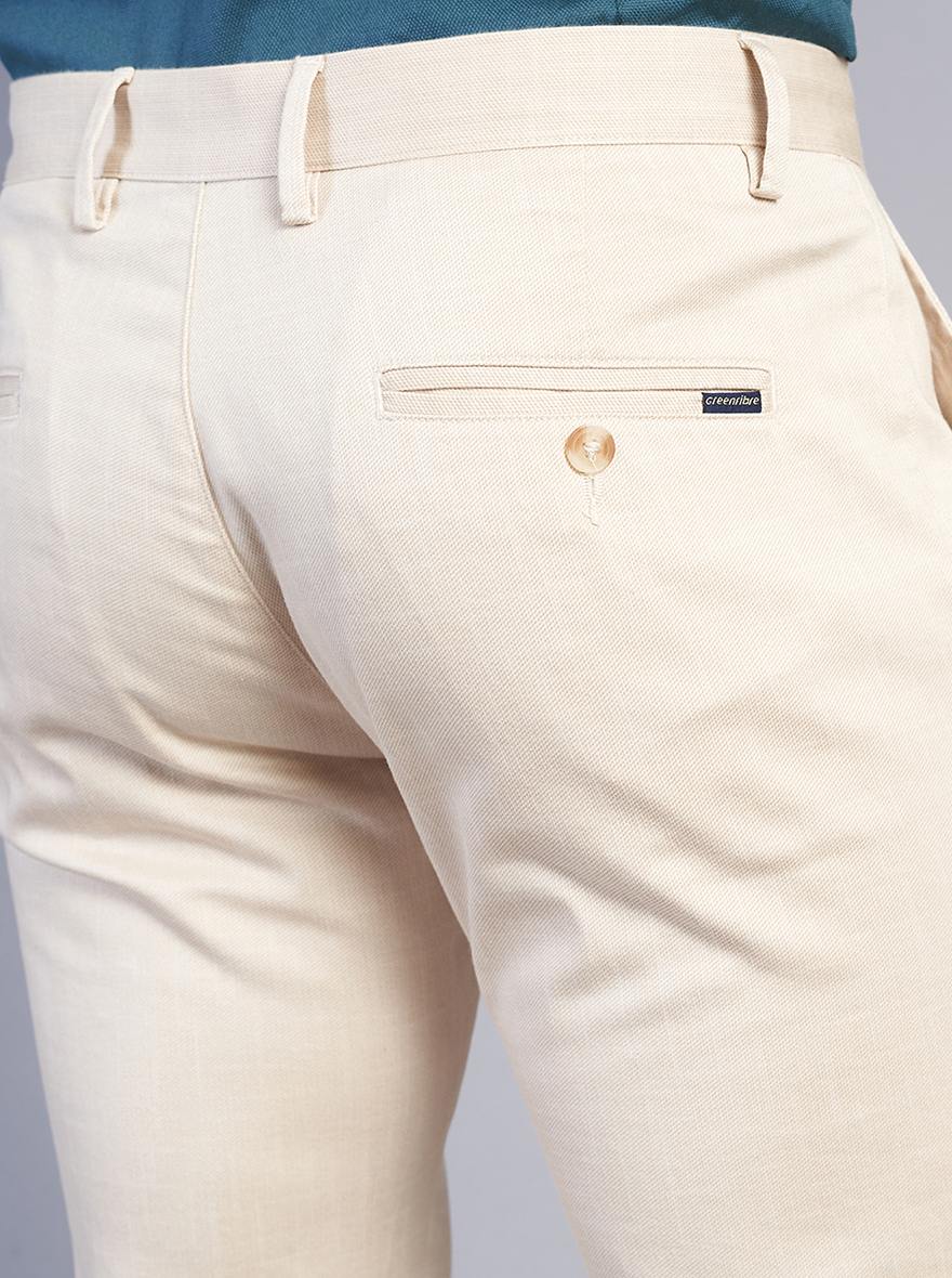 Beige Solid Super Slim Fit Casual Trouser | Greenfibre