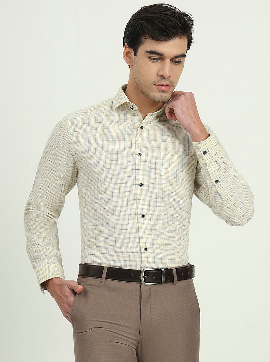 Yellow & Blue Checked Slim Fit Party Wear Shirt | Greenfibre