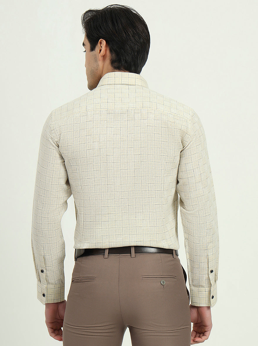 Yellow & Blue Checked Slim Fit Party Wear Shirt | Greenfibre